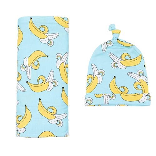 Little Sleepies Newborn Swaddle + Hat Set, Viscose from Bamboo Baby Wrap, Bananas
