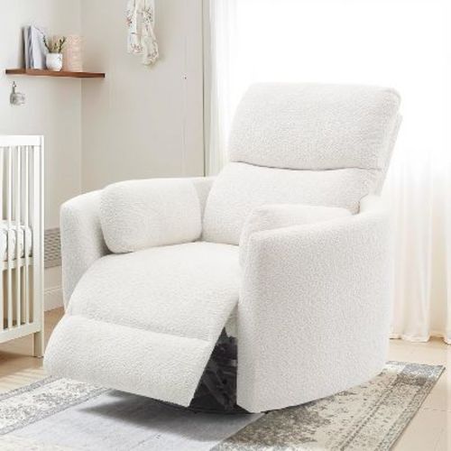AMERLIFE Oversized Power Swivel Rocking Recliner Chair with USB & Type-C Ports, Cream Corduroy