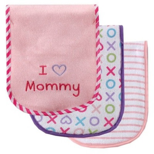 Luvable Friends Baby Girl Cotton Burp Cloths with Fiber Filling 3pk, Pink Mom, One Size