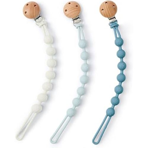 WeSweet 3PCS Pacifier Clip, Silicone One Dummy Clips with one piece design Soother Clips