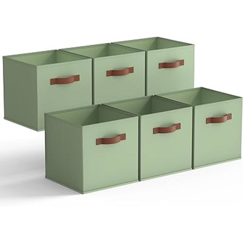 GRANNY SAYS 11 Inch Storage Cubes, Cube Storage Bins, Collapsible Fabric Storage Cubes with Handle, Closet Baskets for Organization, Shelf Basket for Shelves, Green, 6-Pack