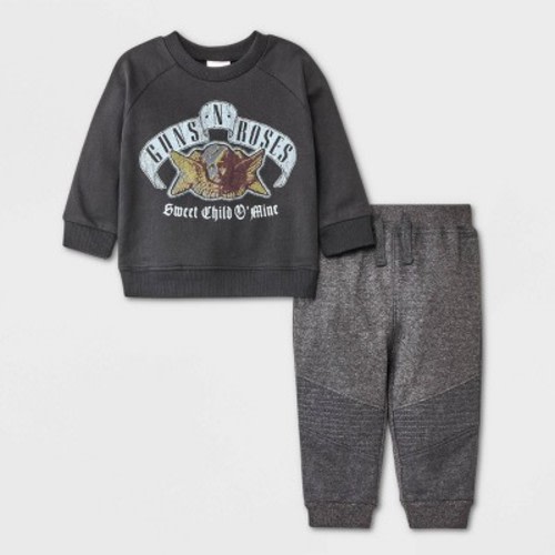 Baby Boys' 2pc Guns N' Roses Top and Bottom Set - Black, Size: 0-3M