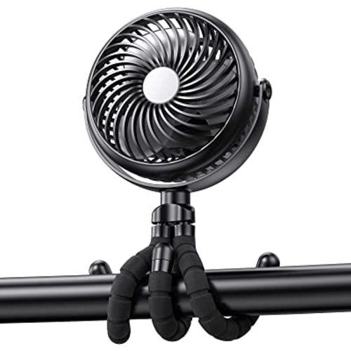 Car Seat Fan - 5000mAh Battery Operated Portable Clip-on Fan with Flexible Tripod - 360-degree Rotatable for Tent Crib Golf Cart Bike Treadmill (Black)