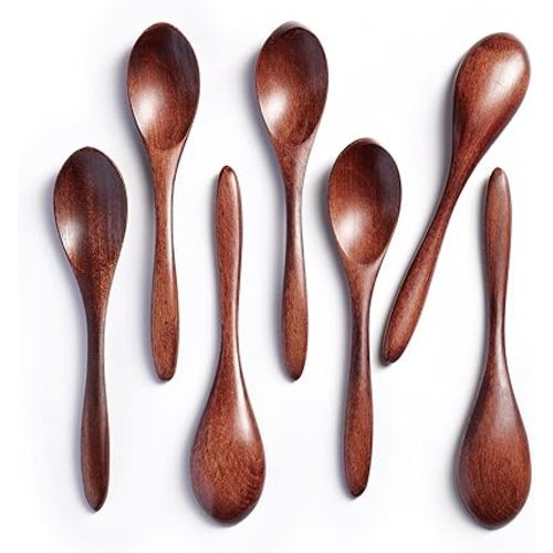 7 PCS Small Wooden Spoons, 5.8 Inch Honey Spoons for Tea, Hardwood Wooden Honey Teaspoon for Coffee, Little Tiny Wood Spoons, Bamboo Table Spoon for stirring, Wooden Spoons for Utensils Set
