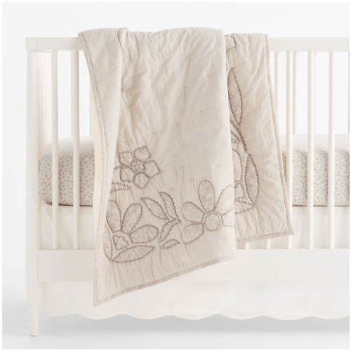 Lucille Floral Applique Hushed Violet Organic Cotton Baby Crib Quilt