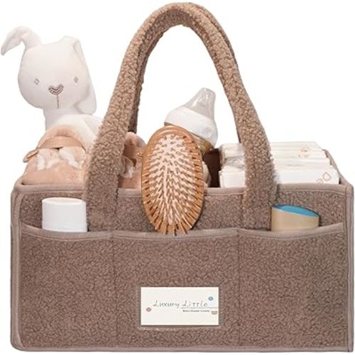 luxury little Diaper Caddy Organizer, Large Cotton Rope Nursery Baby Basket, Changing Table Organizer for Baby Diaper Storage, Portable Car Organizer with Removable Divider (Light Brown)