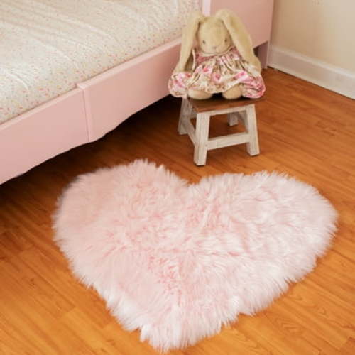 Faux Fur Area Rug Luxuriously Soft and Eco Friendly Heart 2' X 3' Pink