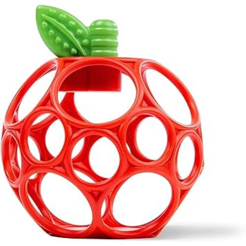 Bright Starts Oball Easy Grasp Red Apple Teether Toy, Hold My Own Collection, BPA Free, Unisex, Newborn and Up