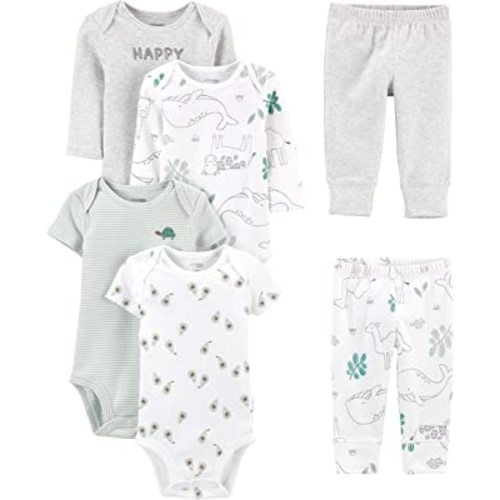 Simple Joys by Carter's Unisex Babies' 6-Piece Bodysuits (Short and Long Sleeve) and Pants Set