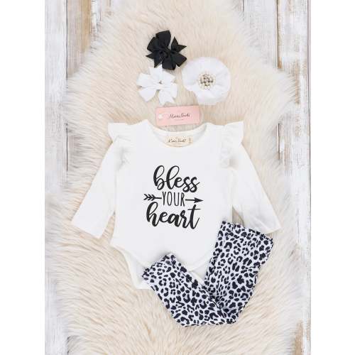 White & Leopard "Bless Your Heart" Ruffle Bubble Outfit