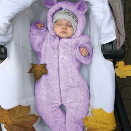 Utoimkio Newborn Baby Girl Boy Rompers Bear Ear Hooded Footed Jumpsuit Winter Fleece Warm Onesies Pajamas Long Sleeve Zipper Winter Coat Outfits for Kids 0-2 Years