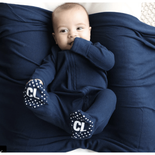 Boy Zipper Footies - Dark Navy Waffle
