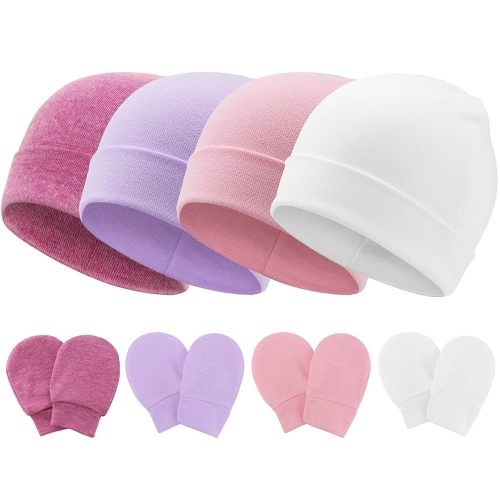 BQUBO Baby Hats and Mittens Infant Cotton Beanie Gloves No Scratch Set Newborn Hospital Hat for Boys Girls