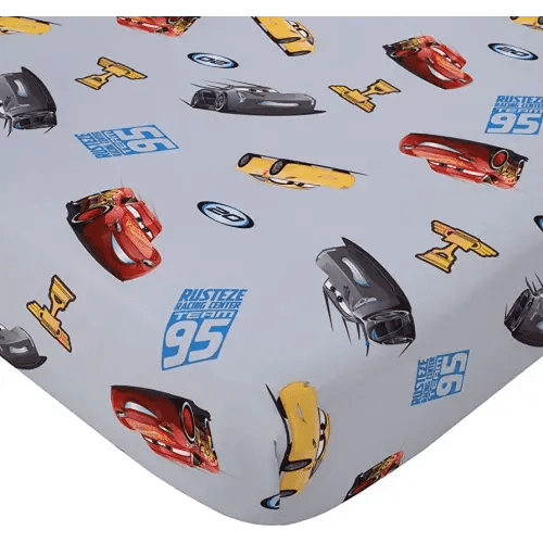 Disney Cars Fitted Crib Sheet 100% Soft Breathable Microfiber, Baby Sheet, Fits Standard Size Crib Mattress 28in x 52in, Gray