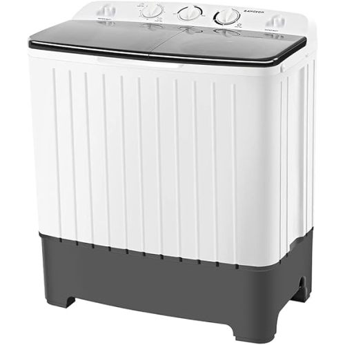 BANGSON Compact Portable Washing Machine, 17.6 Lbs Portable 11 Lbs Small Twin Tub Washer and 6.6 Lbs Spin Cycle for Camping, Dorms, College Apartments, RV, Rooms, Black
