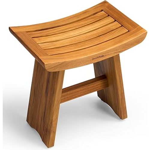 Premium 18" Teak Shower Bench, Waterproof Teak Shower Stool, Wooden Stool for Bathroom, Teak Wood Shower Seat Chair for Shower Storage Shelf, 300 Lbs Capacity, Provides Safety