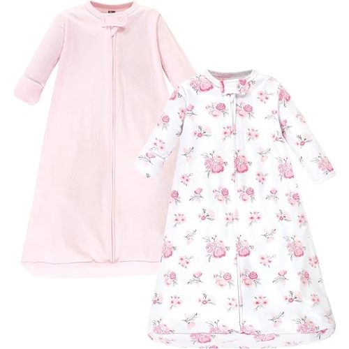 Hudson Baby Unisex Baby Cotton Long-Sleeve Wearable Sleeping Bag, Sack, Blanket, Basic Pink Floral, 0-3 Months