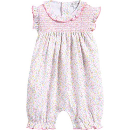 Floral Smocked Pima Cotton Romper, 0-3M
