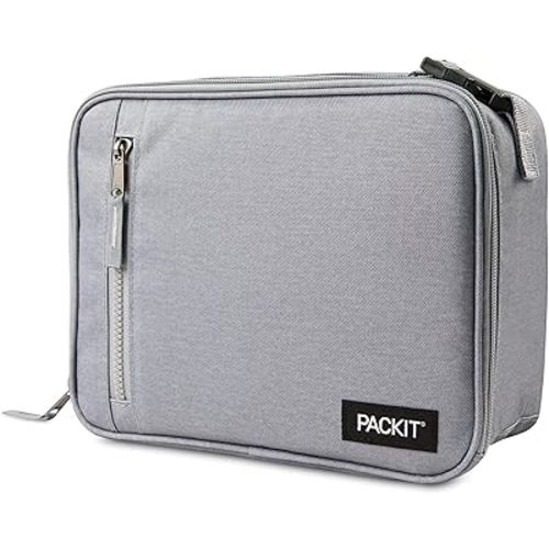 PackIt Freezable Classic Lunch Box, Gray Fog, Built with EcoFreeze® Technology, Collapsible, Reusable, Zip Closure With Front Pocket and Buckle Handle, For Work Lunches and Fresh Lunch On the Go