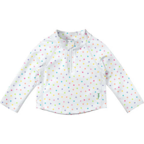6M - Long Sleeve Zip Rashguard Shirt, White Rainbow Dot
