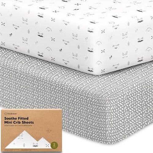 2-Pack Mini Crib Sheets Fitted, 38x26 Pack N Play Mattress Sheets (Nordic)