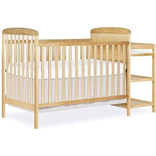 Dream On Me Anna 3 in 1 Convertible Crib With Changing Table in Natural, Converts From Crib to Toddler Bed, Day Bed and Kids Sofa, Includes 1" Changing pad, 3 Adjustable Mattress Position Baby Crib