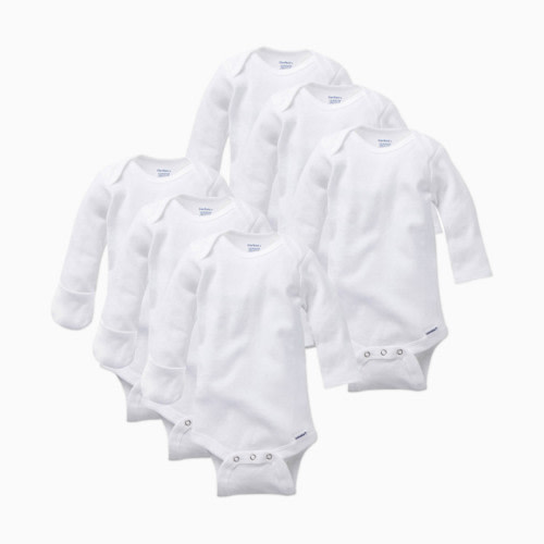 Long Sleeve Solid Onesies Bodysuit with Mitten Cuffs (6 Pack) - White