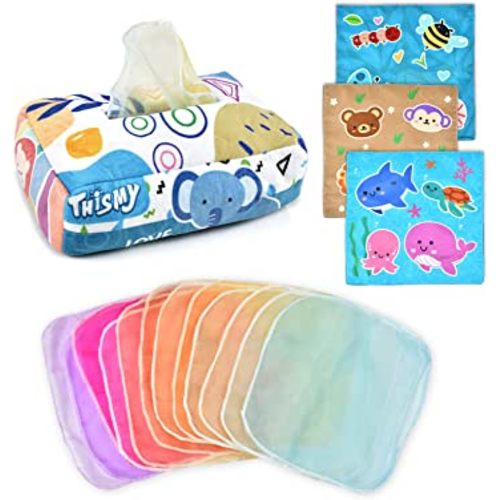 Baby Toys 6-12 Months Tissue Toy Montessori Toy for Babies 6-12 18 Months, Soft Contrast Crinkle Sensory Toys for Toddlers