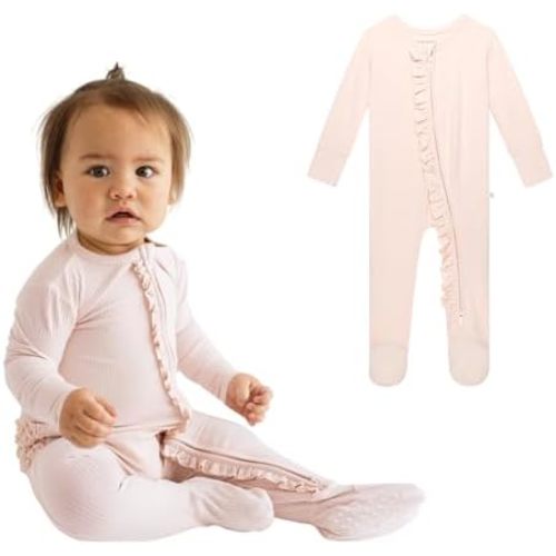 Posh Peanut Footie Pajamas for Baby Girls – Sleepers in Viscose from Bamboo with 2-Way Zipper & Ruffle Trim