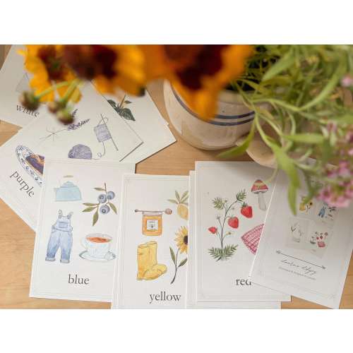 Color Flashcards | Watercolor Flashcards for Preschool | Back to School | Cottagecore Homeschool Educational Gift for Toddlers