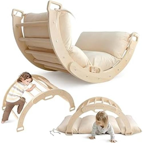 Arch Rocker Arch with Cushion - Wooden Climber Montessori Climbing Arch for Kids, Pillow for Arches (Natural)
