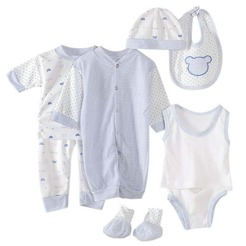 NIEWTR 8Pcs Unisex Baby Boy Girl Cotton Layette Outfit Set Layette Gift Set Baby Cotton Clothes Suit for Preemie Baby to 0-3 Months Outfits&Set,A17-Light blue