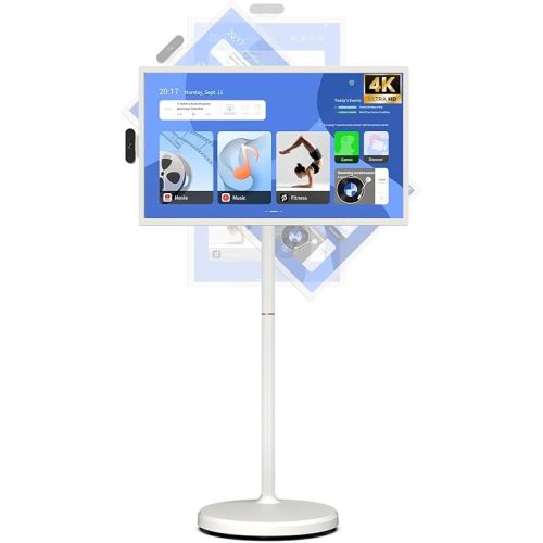 ApoloSign 32 inch UHD 4K Smart Portable TV Gen2, 16G +256G Storage, Android 14 OS, Rolling TV on Wheels with Rotatable Touch Screen, Built-in Battery, Full Swivel Rotation, Voice Remote