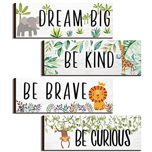4 Pieces Woodland Nursery Decor Safari Nursery Decor Cute Jungle Animal Room Decor Nursery Decorations for Bedroom Room 11x 3.9 Inches(Lively Animals,White Background)