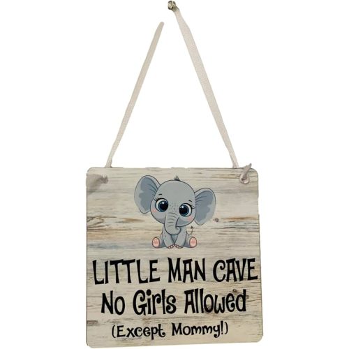 Little Man Cave No Girls Allowed - Door Sign - Elephant - Nursery - Gift Present for Baby Shower
