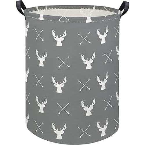 HIYAGON Large Storage Baskets,Waterproof Laundry Baskets,Collapsible Canvas Basket for Storage Bin for Kids Room,Toy Organizer,Home Decor,Baby Hamper(Grey deer)
