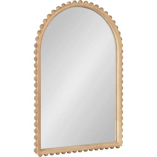 Kate and Laurel Beadbrook Modern Beaded Arched Mirror, 20 x 30, Natural Wood, Transitional Arch Wall Mirror for Use as Bathroom Mirror or Entryway Mirror Decor