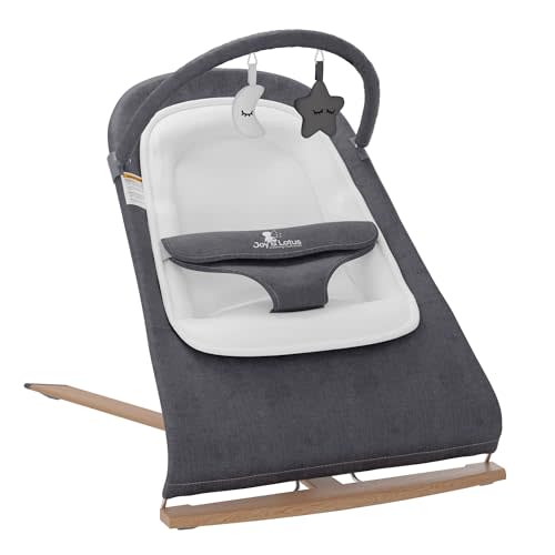 Baby Bouncer Seat 0-12 Months with Elegant Wood Accents, Bouncer Seat for Infants, Portable Infant Bouncer with Inner Mattress & Travel Bag
