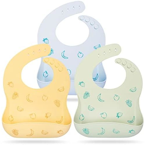 Mia Li Silicone Bibs – 3pcs Waterproof Silicone Bib Set – Silicone Baby Bibs with Adjustable Closure – Non-Messy Toddler Bib