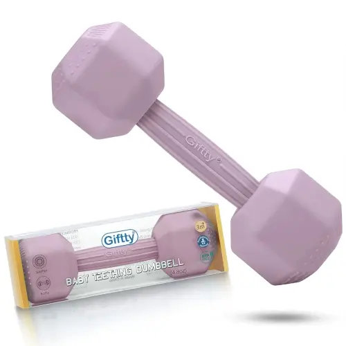 Giftty Baby Dumbbell - Silicone Infant Rattle Teething Toy Teether Toddler Sensory Toy Durable Safe Exercises Workout Weight - Great Gift for Girls and Boys (1pcs 4.8oz - Pink)