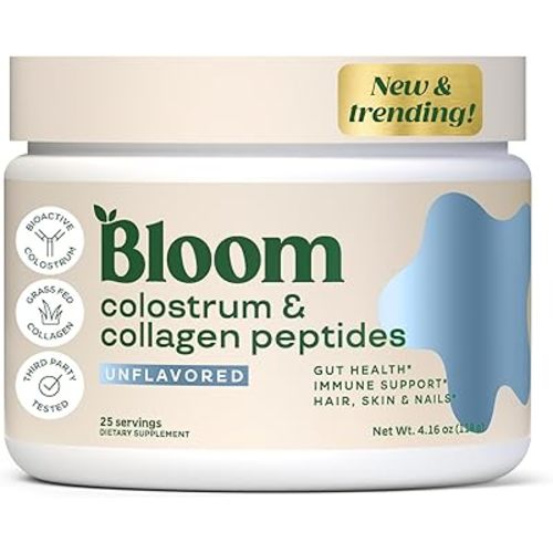 Bloom Nutrition Bovine Colostrum Powder for Gut Health, Immune Support, Hair Growth & Beauty Supplement, Gluten Free, Sugar Free | Pure 40% IgG Premium Colostrum Superfood, Unflavored, 25 Servings