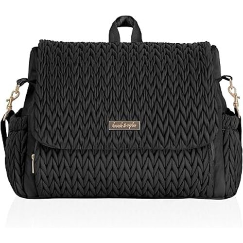 Hannah & Sophia Belle Convertible Baby Diaper Backpack & Bag in Black, Large Size, Dual Sided Water Resistant Changing Mat Included, Detachable Shoulder Straps, Easy To Use