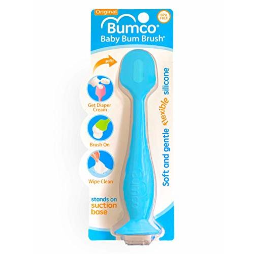 Bumco Baby Essentials for Newborn - Baby Bum Brush Original Diaper Rash Cream Applicator, Soft Flexible Silicone Brush, Unique Gift, Blue