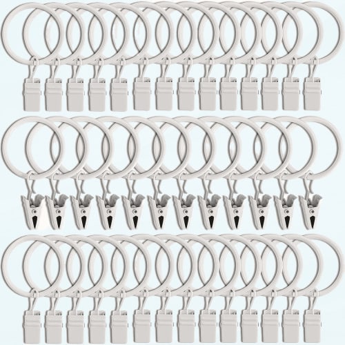40 Pack Curtain Rings with Clips, Drapery Clips with Rings, Hangers Drapes Rings 1.26 Inch Interior Diameter, Fits up to 1 Inch Curtain Rod, White