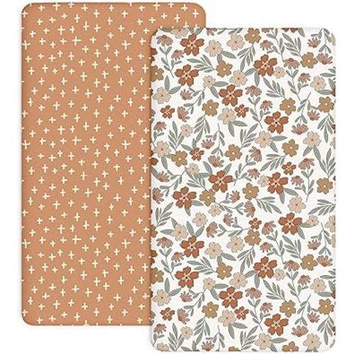 Crib Sheets for Boys and Girls, 2 Pack Fitted Baby Sheets for Standard Toddler Mattress 28" x 52", Soft Breathable Jersey Knit Baby Bedding (Rusty Garden)