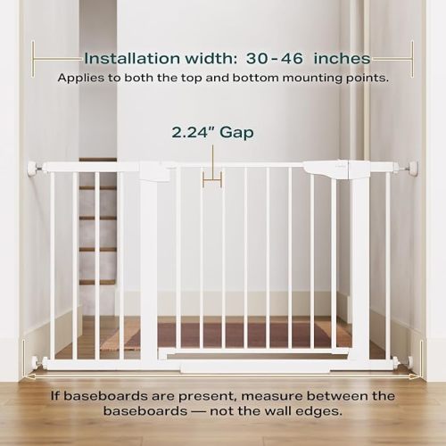 Cumbor 30-46" Baby Gate for Stairs, Toddler Safety Essentials for the House, Auto Close Dog Gate for Doorways, Mom's Choice Awards Winner-Easy Install Pressure/Hardware Mounted Pet Gate for Dogs,White