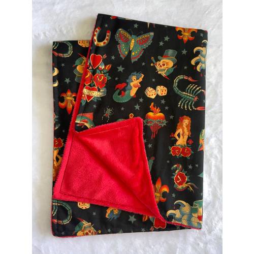 Tattoo baby blanket, tattoo punk baby blanket, rockabilly baby blanket, punk rock baby blanket, tattoo boutique blanket, punk rock
