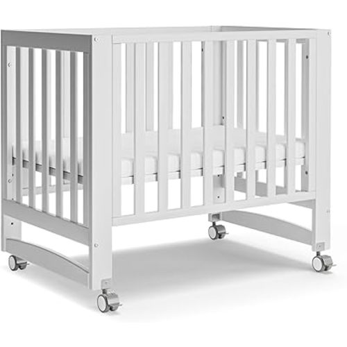 EvoNest Baby Crib, 6 in 1 Convertible Mini Crib with Wheels, 100% New Zealand Pinewood Growing Bed, 4 Adjustable Mattress Heights, White