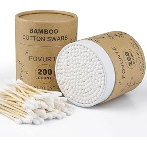 Bamboo Cotton Swabs 400 count, Organic Cotton Swab Round Tips, Natural Wooden Cotton Buds for Ears, Double Heads Ear Sticks Travel, Makeup Remover