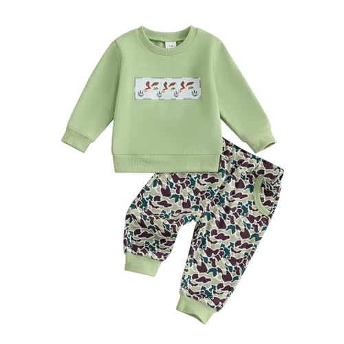 Toddler Baby Boy Fall Winter Clothes Retro Embroidery Duck Hunting Sweatshirt Pullover Camo Pants Outfits